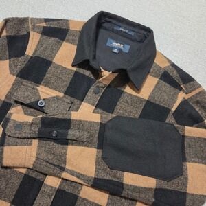 Roark Nordsman Dark Khaki Flannel Plaid Shirt Snap Closure Elbow Patches Men's M